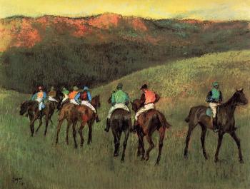 埃德加 德加 Racehorses in a Landscape